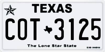 TX license plate COT3125