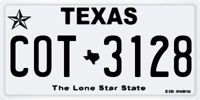 TX license plate COT3128