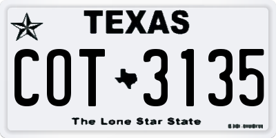 TX license plate COT3135