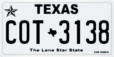 TX license plate COT3138