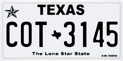 TX license plate COT3145