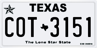 TX license plate COT3151