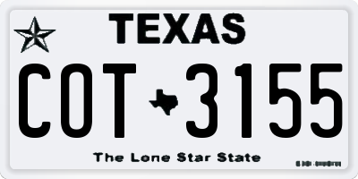 TX license plate COT3155