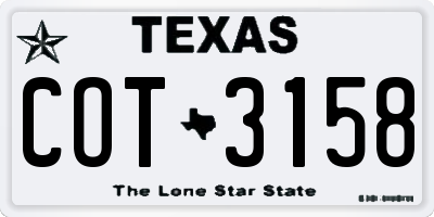 TX license plate COT3158