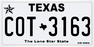 TX license plate COT3163