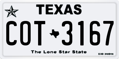 TX license plate COT3167