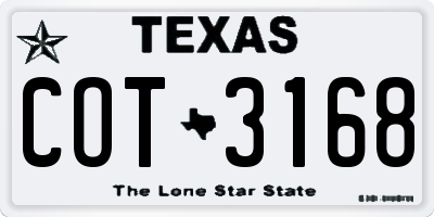TX license plate COT3168