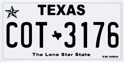 TX license plate COT3176