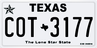 TX license plate COT3177