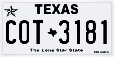 TX license plate COT3181
