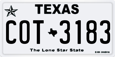TX license plate COT3183