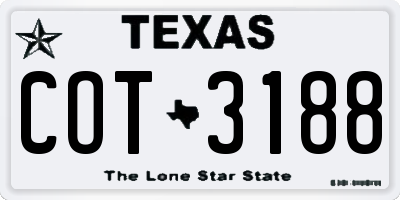 TX license plate COT3188