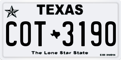 TX license plate COT3190