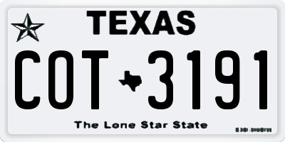 TX license plate COT3191