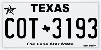 TX license plate COT3193