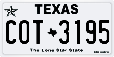 TX license plate COT3195