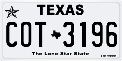 TX license plate COT3196