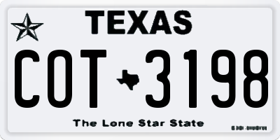 TX license plate COT3198