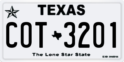 TX license plate COT3201