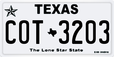 TX license plate COT3203