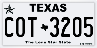 TX license plate COT3205