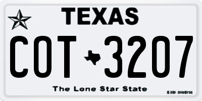 TX license plate COT3207