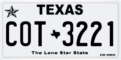 TX license plate COT3221
