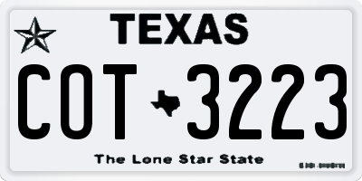 TX license plate COT3223