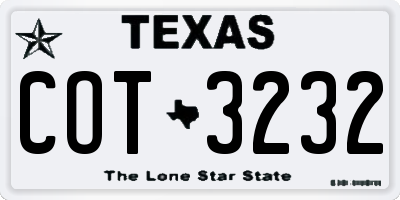 TX license plate COT3232