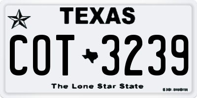 TX license plate COT3239