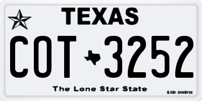TX license plate COT3252