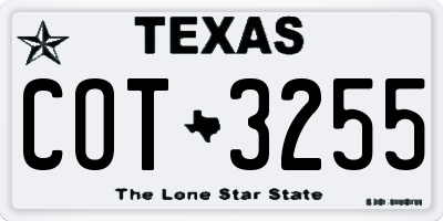 TX license plate COT3255