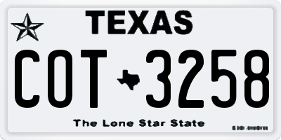 TX license plate COT3258