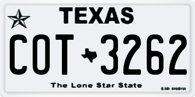 TX license plate COT3262