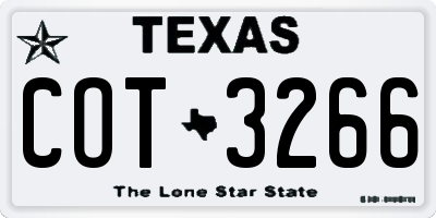 TX license plate COT3266