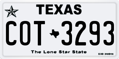 TX license plate COT3293