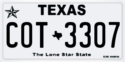 TX license plate COT3307