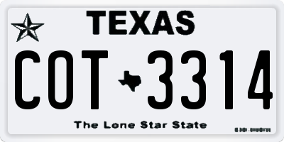TX license plate COT3314