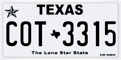 TX license plate COT3315