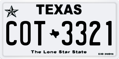 TX license plate COT3321