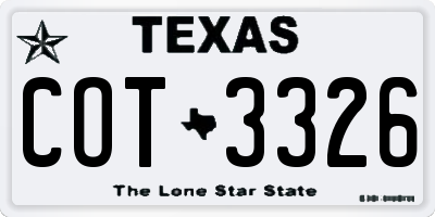 TX license plate COT3326
