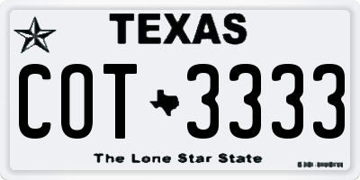 TX license plate COT3333