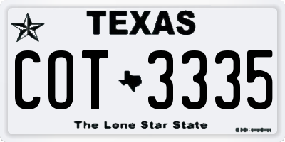 TX license plate COT3335