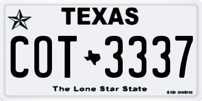 TX license plate COT3337