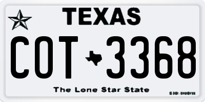 TX license plate COT3368