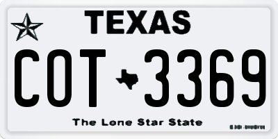 TX license plate COT3369