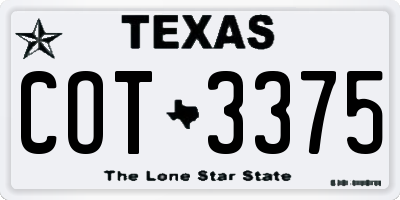 TX license plate COT3375