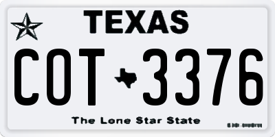 TX license plate COT3376