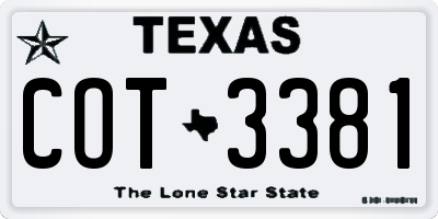 TX license plate COT3381