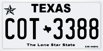 TX license plate COT3388